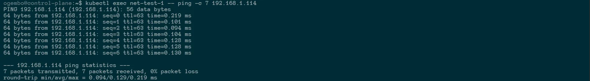 Successful pod-to-pod ping